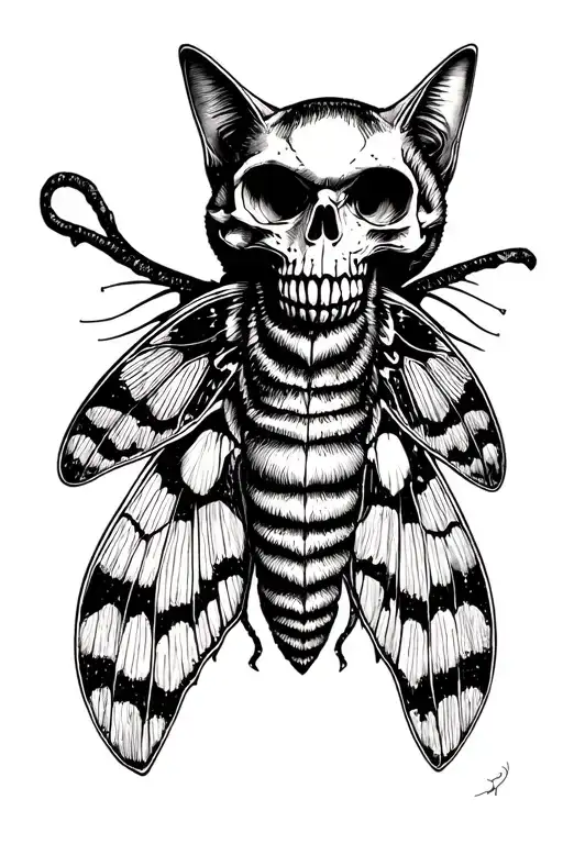Horror Moth With A Cat Skull Wearing