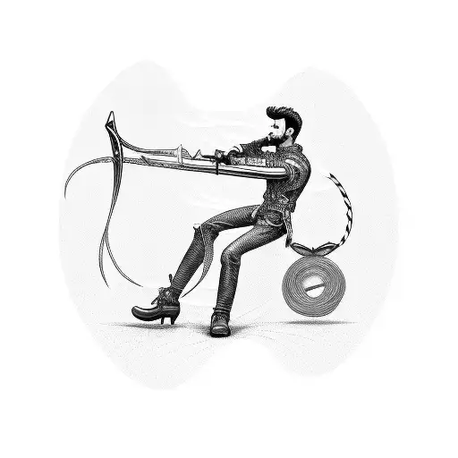 A Mechanic Holding A Sword While Surrounded By Guitar Strings