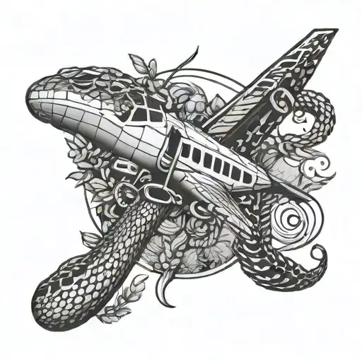 A Snake Coiled Around A Terrarium Filled With Airplane Miniatures