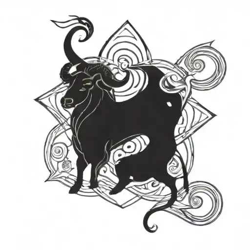 A Celestial-inspired Tattoo Featuring The Zodiac Signs Taurus And Leo Intertwined In A Cosmic Design