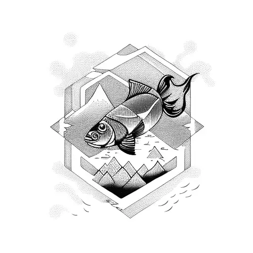 A Majestic Fish Swimming In A Lake Surrounded By Mountains