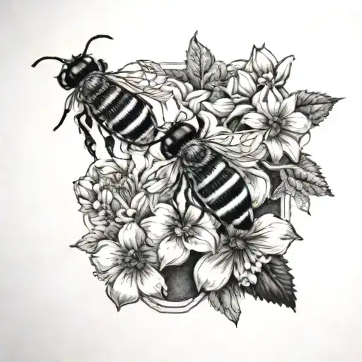 Bee And Flowers And Phone