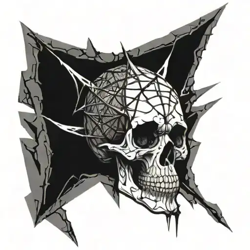 A Skull Made Out Of Arrowheads With Spider Webs In The Background