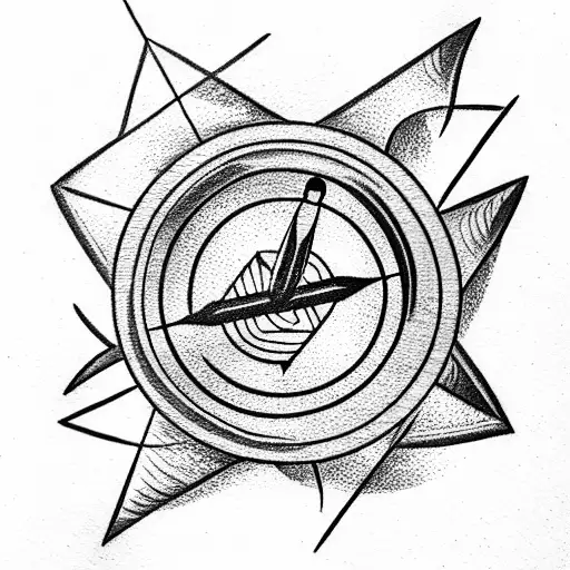 An Arrow With Feathers Passes Through A Compass