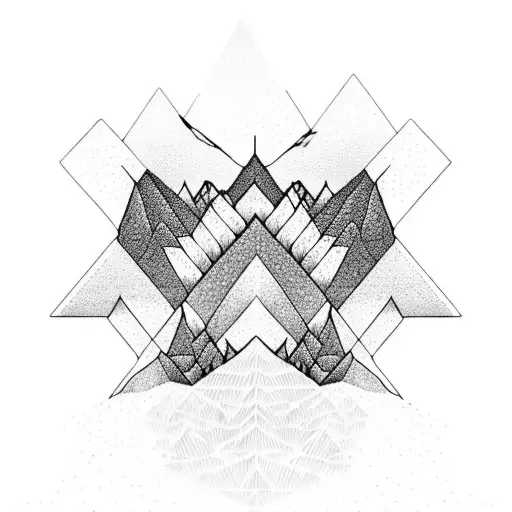 A Geometric Mountain Range With Fractal Patterns In Dotwork Style