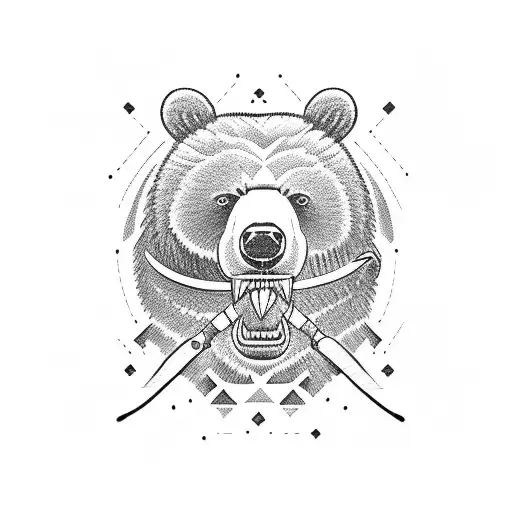 Bear With Sword In Mouth Sideways