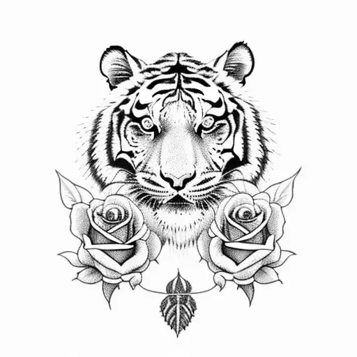 Tiger Skull With Roses