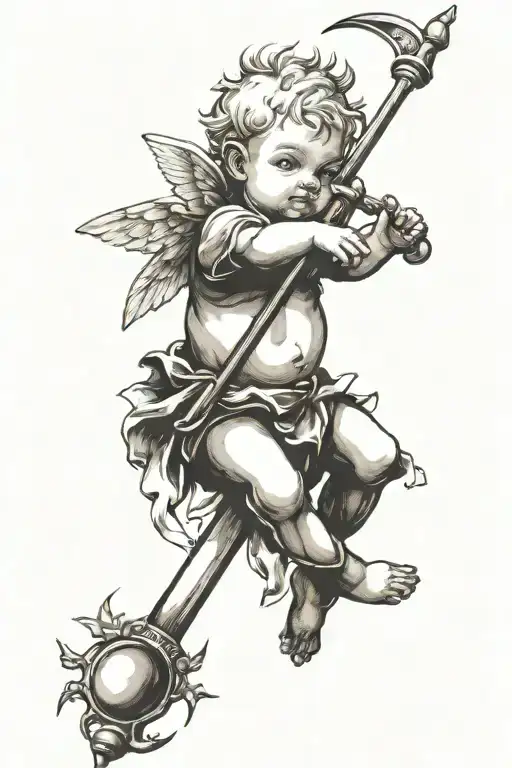 Baby Cupid With Long Fire Staff