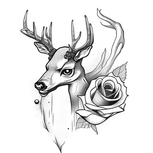 Deer Skull With With Roses