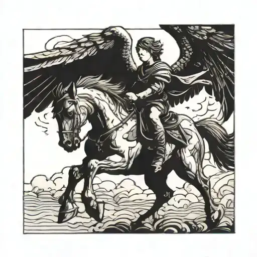 A Rebellious Child Riding A Winged Horse Into Battle