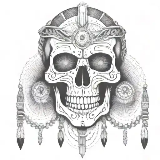 A Skull With Native American Tribal Patterns And Chains