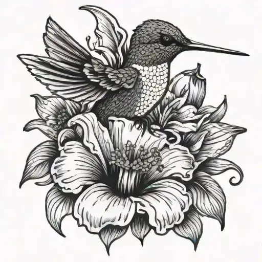 Hummingbird Wearing A Hat On A Poppy Flower With Lilies