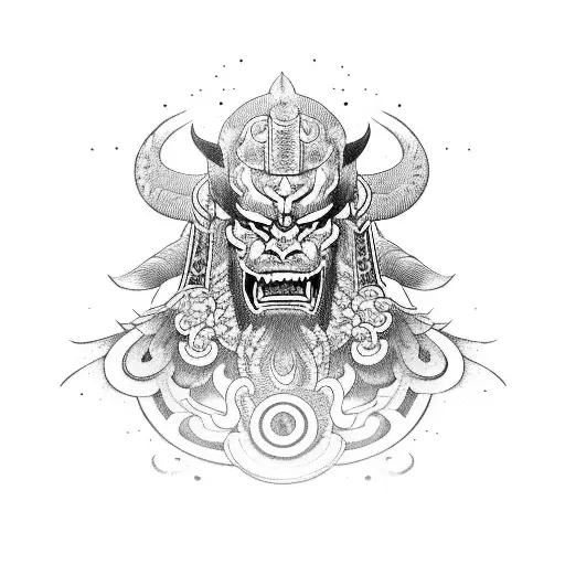 Sleeve With A Samurai And An Oni Demon With Liquid Design