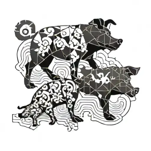 A Puzzle Piece Pattern Forming The Shape Of A Dog And A Pig Playing Together On The Beach