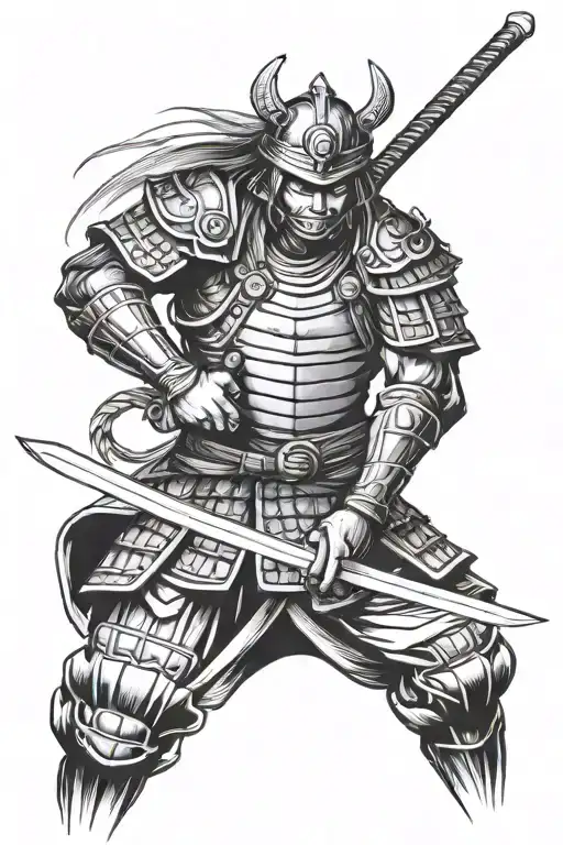 Samurai Warrior With Armor Holding A Sword