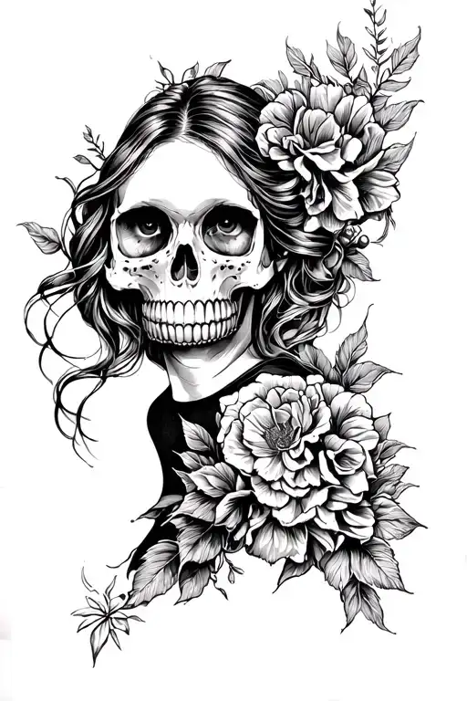 Skull And Woman Posing