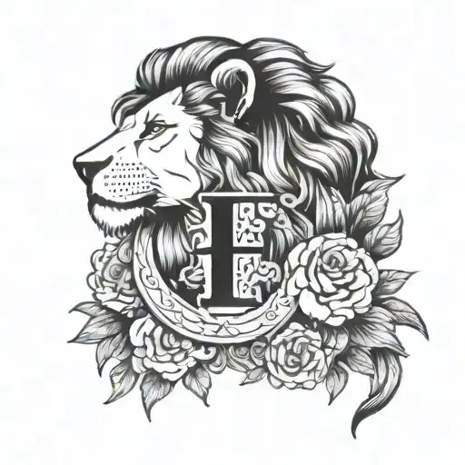 Lion Girl With Flowers And Letter H
