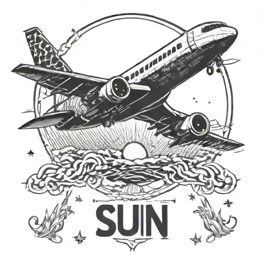 A Plane Flying Towards A Sun Made Of Motivational Words