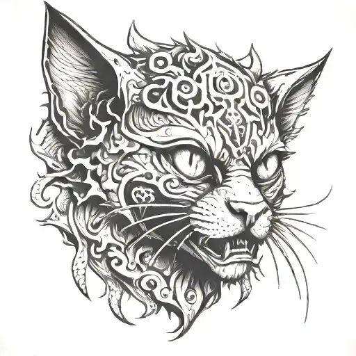 A Surreal Tatoo Of A Cat Demon