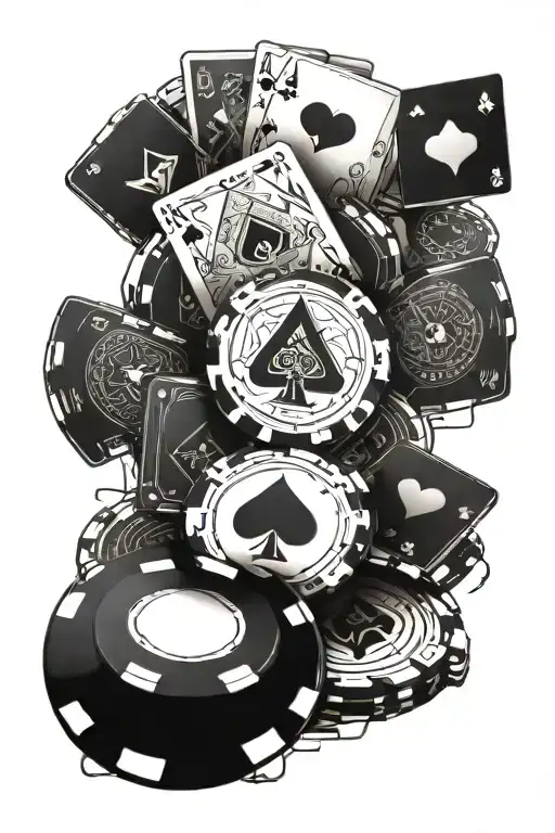 Poker Cards Chips Cyberpunk Style Tattoo Design