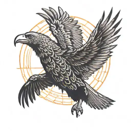 Fine Line Vulture Flying With Its Wings Spread Out With The Sun In Red Behing It