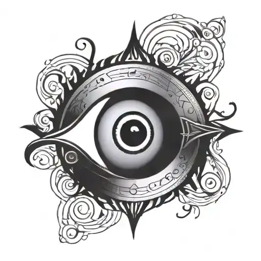 A Blackwork Tattoo Of A Sinister-looking Evil Eye With Musical Symbols Incorporated Into The Design