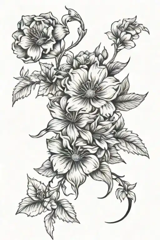 Birth Month Flower Bouquet Tattoo Of June And September's Birth Month Flowers