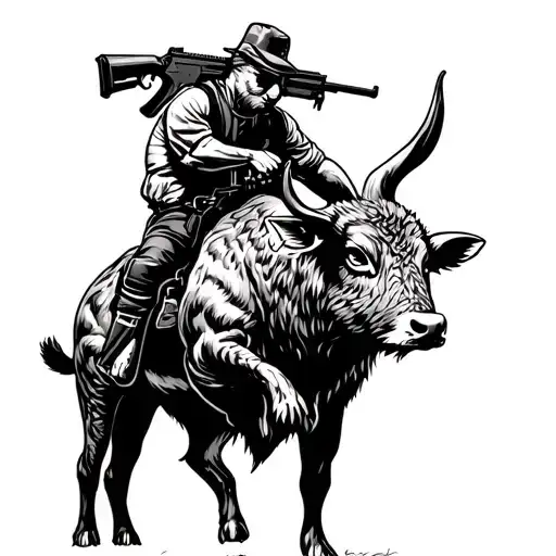 Buff Jackrabbit Riding A Buff Bull With A Ar 15 In His Hand