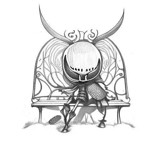 Hollow Knight On A Bench With Botanics Background