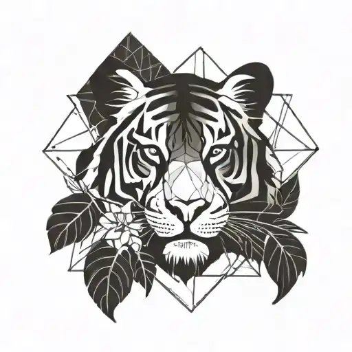 A Geometric Floral Arrangement Incorporating The Silhouette Of A Tiger