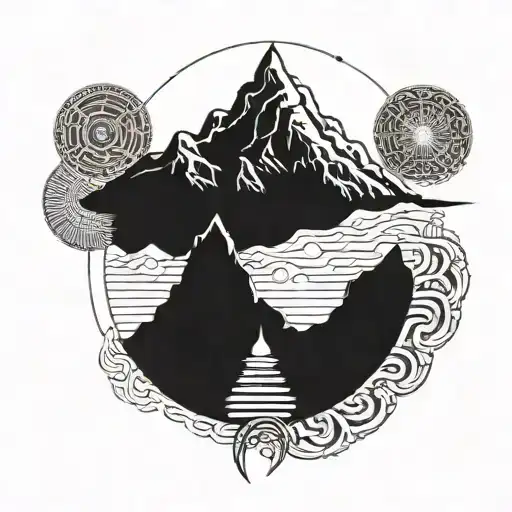 A Minimalist Design Of A Mountain Range With A Hidden Image Of Lord Shiva's Trishul