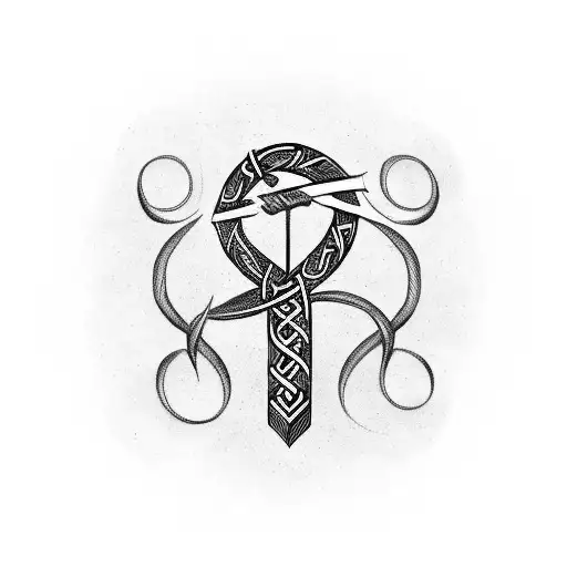 A Blackwork Tattoo Of A Viking Rune Symbol Intertwined With A Treble Clef