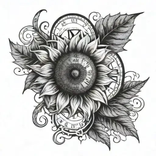 Sunflower And Clock Face
