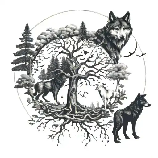 A Family Tree Design Incorporating Elements Of Medicine And Wolves
