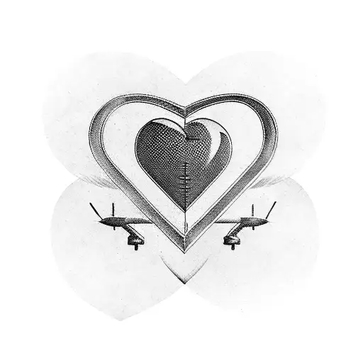 A Blackwork Tattoo Of A Heart-shaped Airplane With The Initials Of The Client's Husband
