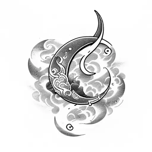 Crescent Moon Mixed With Wave