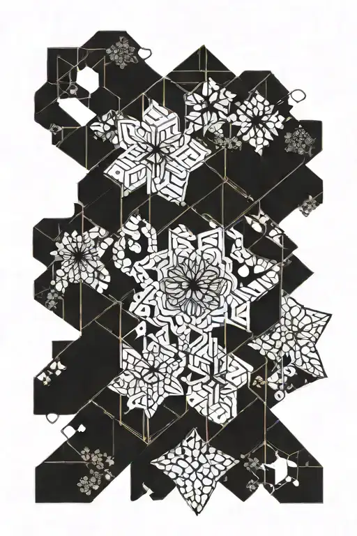 A Geometric Snowflake Design Incorporating Music Notes And Coffee Beans