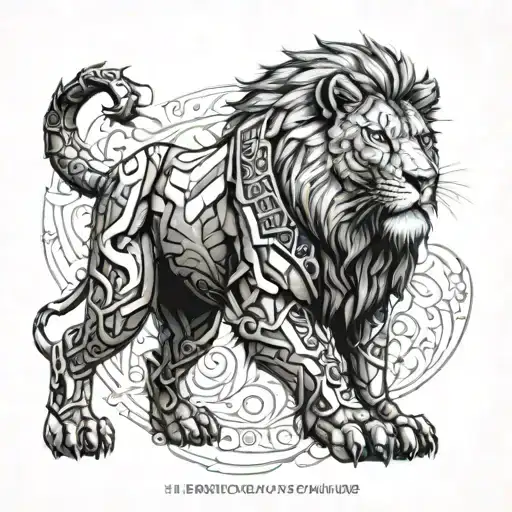 Illustrate A Lion Wearing Iron Man And Black Panther Inspired Armor