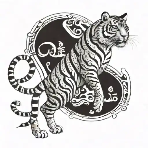 A Jumping Tiger In Bengali Artwork And Calligraphy