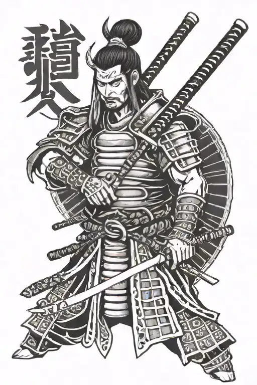 Samurai Warrior With Armor Holding A Sword With The Peace Kanji