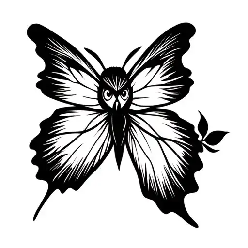 Abstract Minimalistic Cartoonish Owl Butterfly Tattoo Design