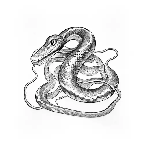 A Beautifully Detailed Blackwork Tattoo Of A Snake Slithering Through A Forest