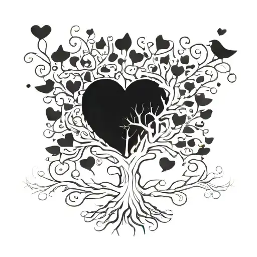 A Family Tree Design Incorporating Lines And Hearts For Each Family Member