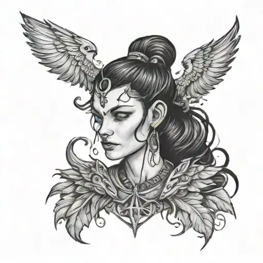 A Female Tiefling With A Crow Feather