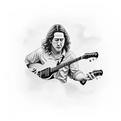 Rory Gallagher Playing A Guitar Solo On A Stormy Stage