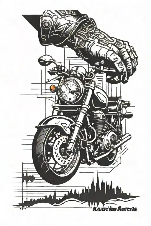 Wrist Tattoo Flatlined Heartbeat Leading Into A Line Type City With A Motorcycle Speeding At A Wall