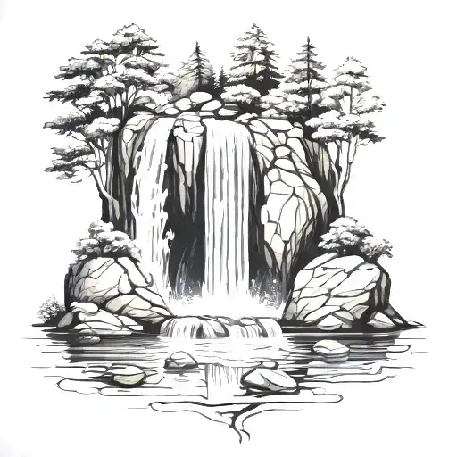 A Serene Waterfall Cascading Down A Mountainside Into A Crystal Clear Lake