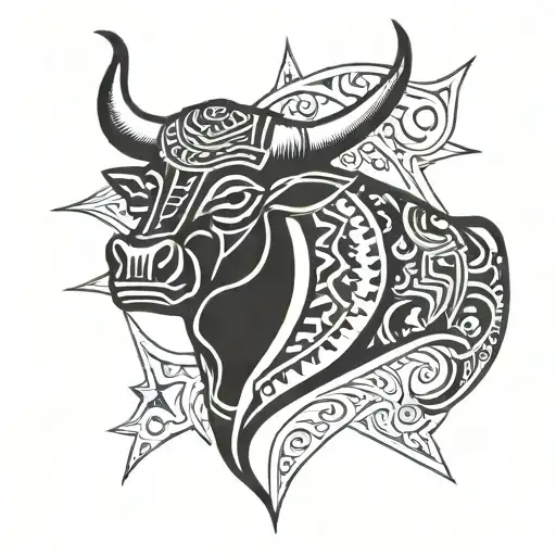 Simple Bull Head Polynesian With 3 Stars And Sun