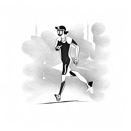 A Marathon Runner Crossing The Finish Line In The Shape Of The Letter M