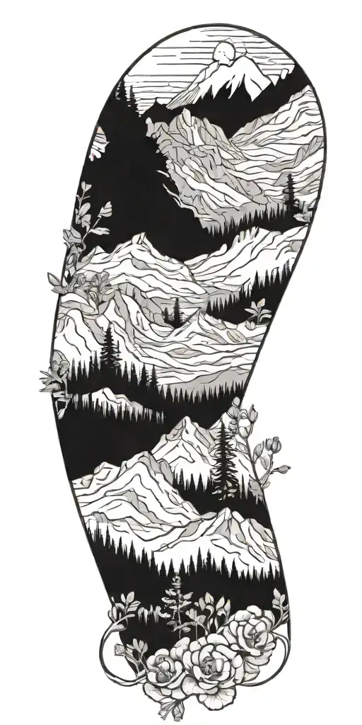 A Detailed Rocky Mountain Landscape With Flowers